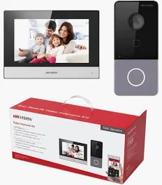 طقم هاتف باب فيديو شبكي هايكفيجن، شاشة لمس 7 بوصة، كاميرا 2MP 1080p، رؤية ليلية، دعم PoE وواي فاي DS-KIS603-P(C)